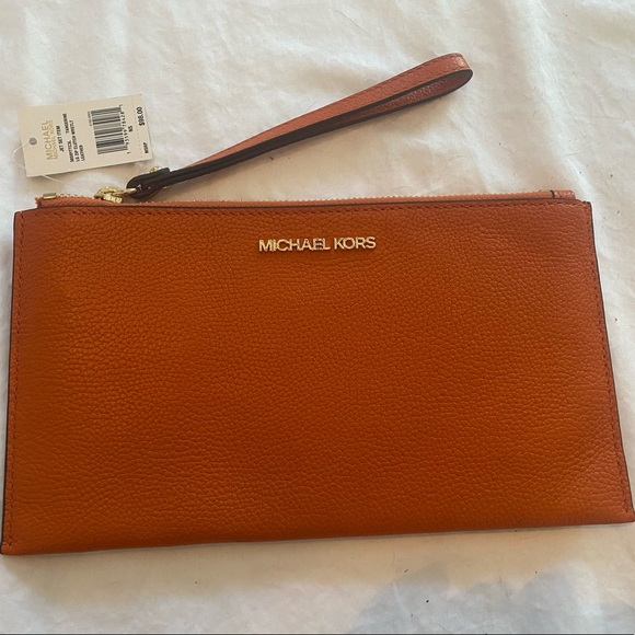 NWT Michael Kors Large Zip Clutch Wristlet, Tangerine - Picture 1 of 2